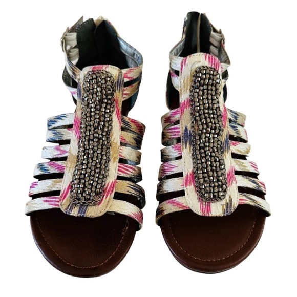 Lane Bryant Strappy Beaded Boho Sandals with Back Zip & Side Buckles size 8W - Picture 2 of 11